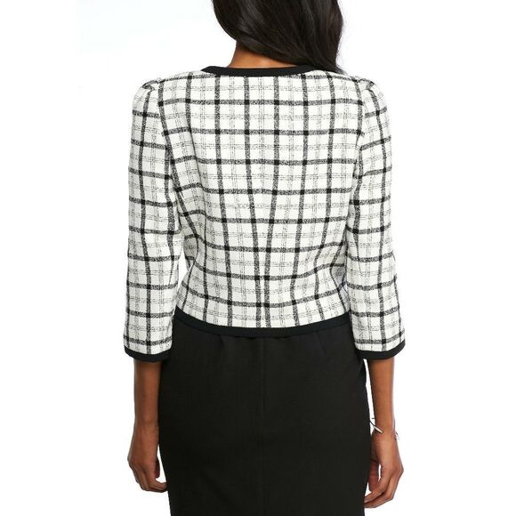 New! NINE WEST Women's Plaid Cropped Jacket Blazer Size 2 Ivory/Black - Picture 5 of 6
